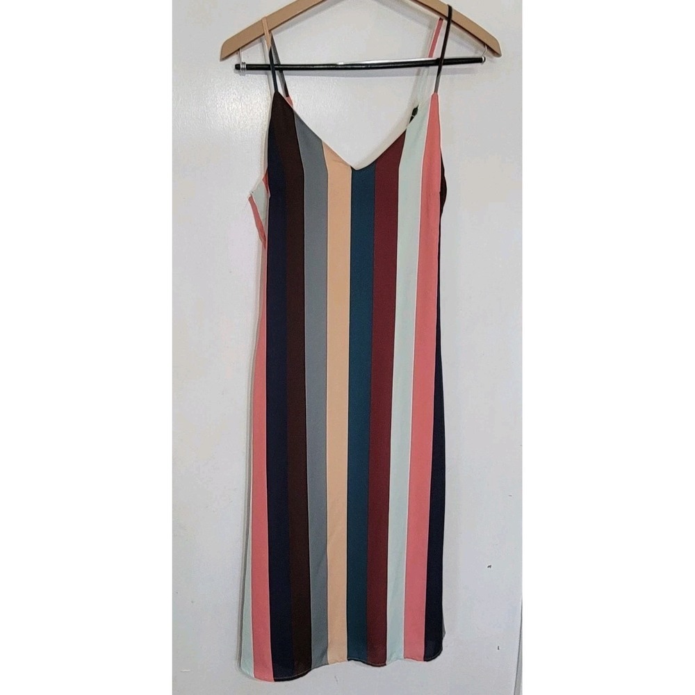 LULUS Sz S Multicolor Vertical Striped‎ Spaghetti Strap Dress MISSING BELT